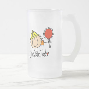 Male Construction Worker Frosted Glass Beer Mug