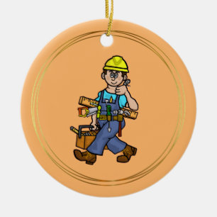 Male Construction Worker with Tools Ornament