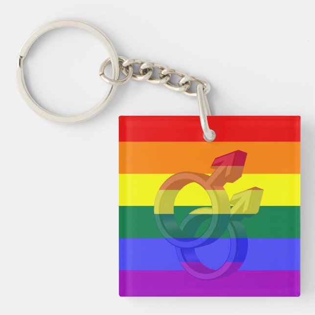 Male Couple Pride Symbols Rainbow Flag Key Ring (Front)