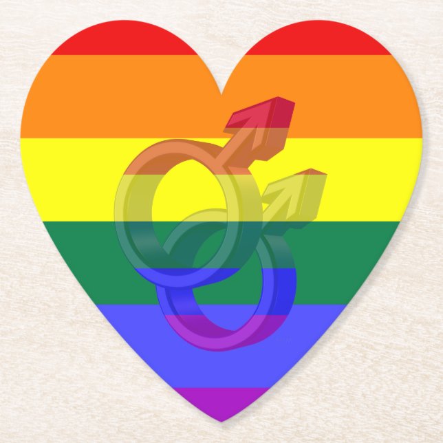 Male Couple Pride Symbols Rainbow Flag Paper Coaster (Front)