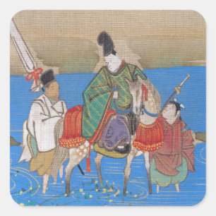 Male Courtier on Horseback Crossing River (1839) Square Sticker