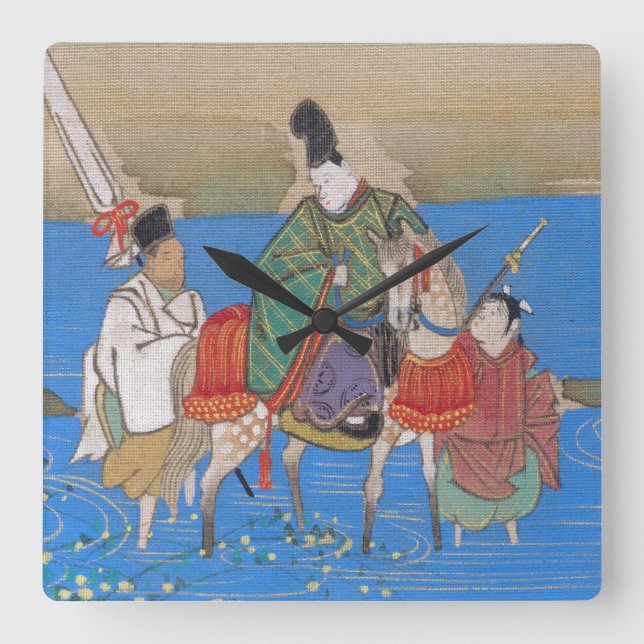 Male Courtier on Horseback Crossing River (1839) Square Wall Clock (Front)