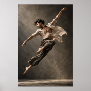Male Dancer in Midair Leap Contemporary Figurative Poster