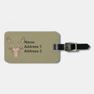 Male Dear Head Illustration Antlers Red Outline Luggage Tag