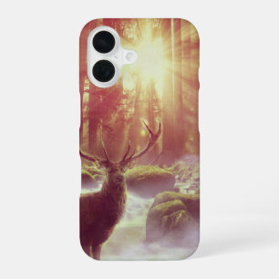 Male Deer in Misty Woods at Sunrise Golden Hour iPhone 16 Case