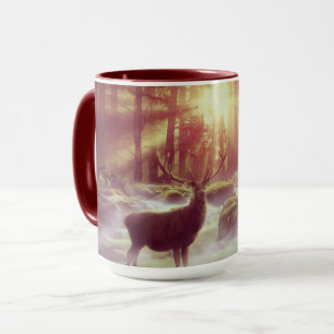 Male Deer in Misty Woods at Sunrise Golden Hour Mug