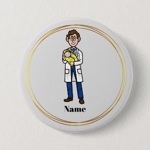 Male Doctor Holding A Baby Button