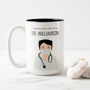 Male Doctor illustration Thank you Two-Tone Coffee Mug