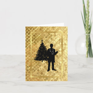 Male Doctor Silhouette Golden Christmas Card