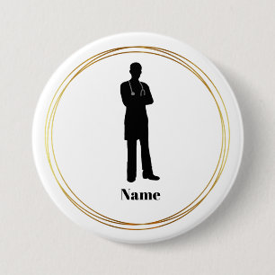 Male Doctor Silhouette Name Button #2