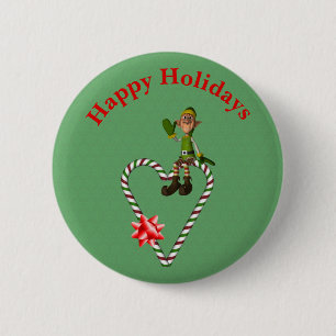 Male Elf Candy Cane Heart Christmas Holiday 6 Cm Round Badge
