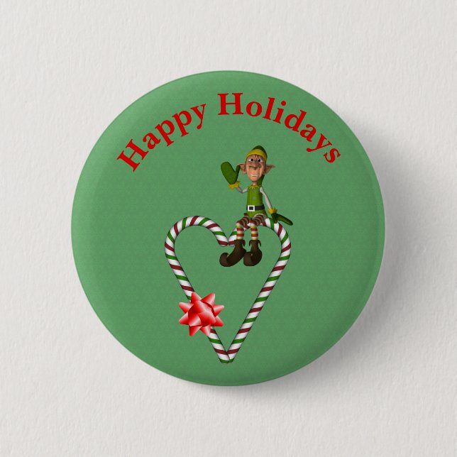 Male Elf Candy Cane Heart Christmas Holiday  6 Cm Round Badge (Front)