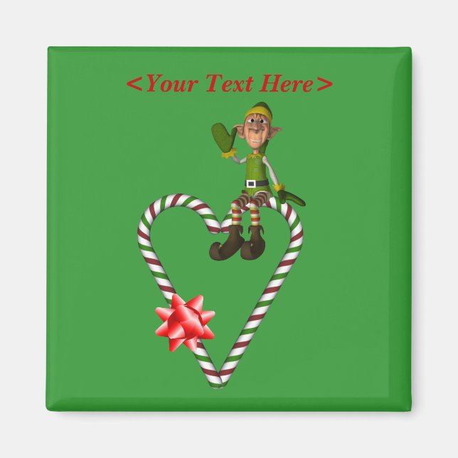 Male Elf Candy Cane Heart Christmas Holiday Magnet (Front)