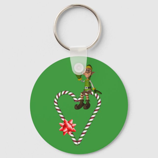 Male Elf Candy Canes Christmas Holiday Keychain (Front)