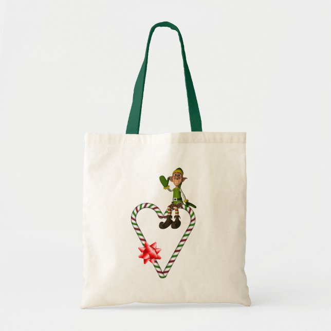 Male Elf Candy Canes Christmas Holiday Tote Bag (Front)