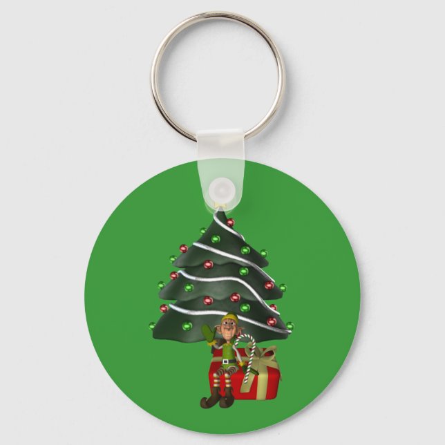 Male Elf Christmas Tree Holiday Keychain (Front)