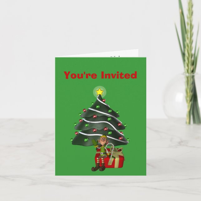 Male Elf Tree Christmas Holiday Party Invitation (Front)