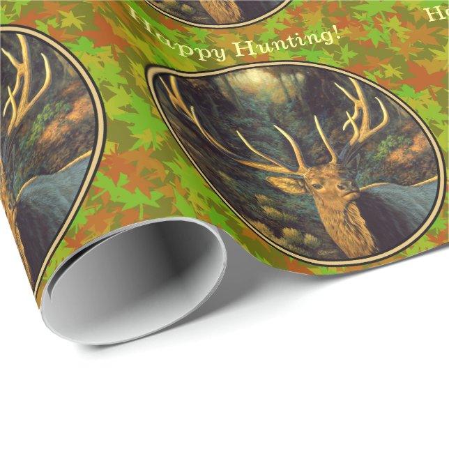Male Elk with Autumn Leaves Wrapping Paper (Roll Corner)