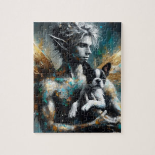 Male Fairy With Boston Terrier Puppy Jigsaw Puzzle