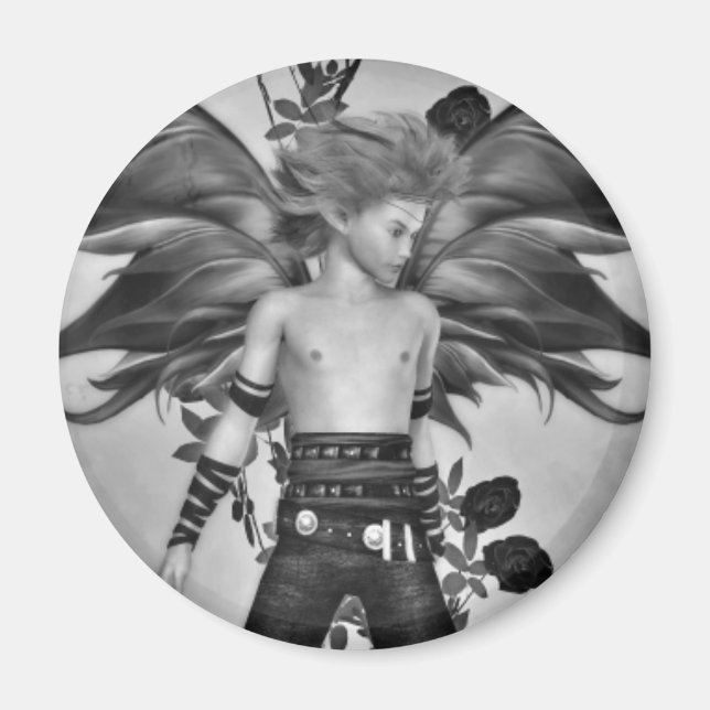 Male fantasy fairy black and white magnet (Front)