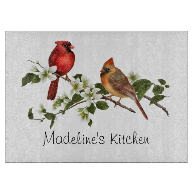 Male Female Cardinal on Dogwood Branch Cutting Board (Front)