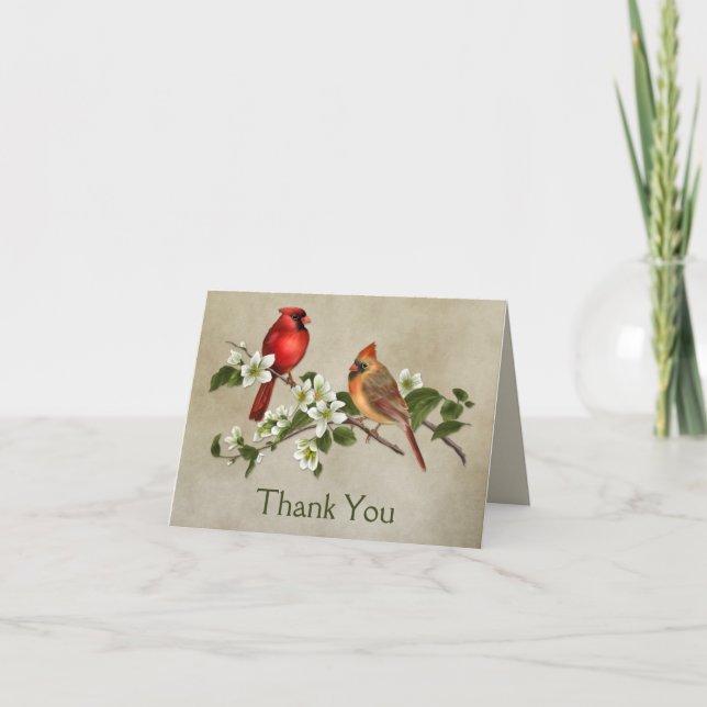 Male Female Cardinals Dogwoods Thank You Note Card (Front)