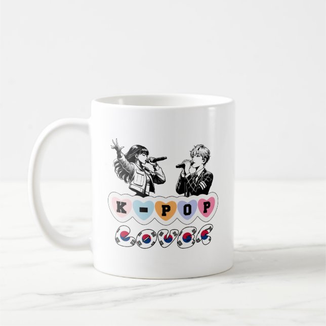 Male Female Idols Singing KPop Hearts Korea Lover Coffee Mug (Left)