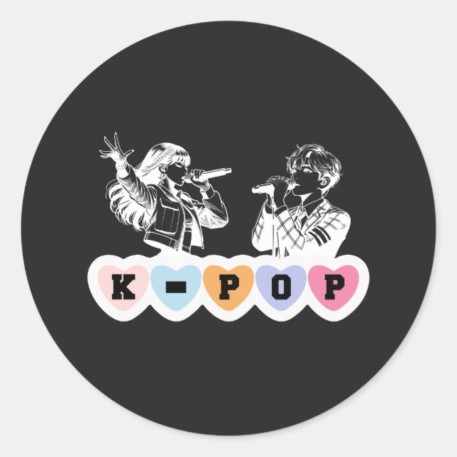 Male Female Idols Singing KPop Hearts Music Design Classic Round Sticker (Front)