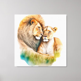 Male & Female Lion in Love Photo for Lion Lovers Canvas Print
