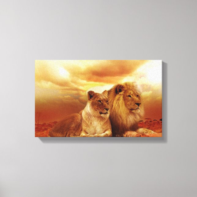 MALE & FEMALE LIONS PHOTOGRAPHY WRAPPED CANVAS (Front)