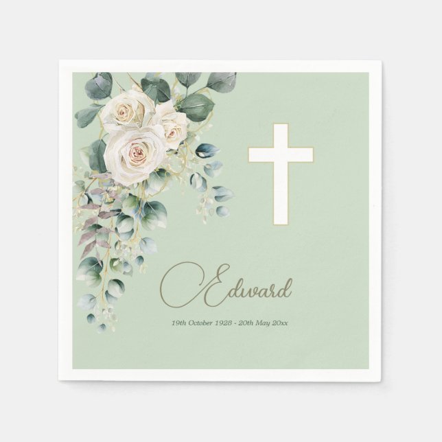 Male Funeral Christian Elegant Rose  Napkin (Front)