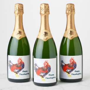 male gallinaceous ,rooster Personalised Sparkling Wine Label