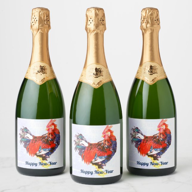 male gallinaceous ,rooster Personalised Sparkling Wine Label (Bottles)