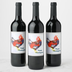 male gallinaceous ,rooster Personalised Wine Label