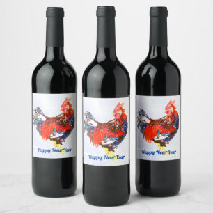 male gallinaceous ,rooster Personalised Wine Label