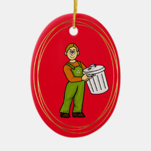 Male Garbage Collector Christmas Ornament