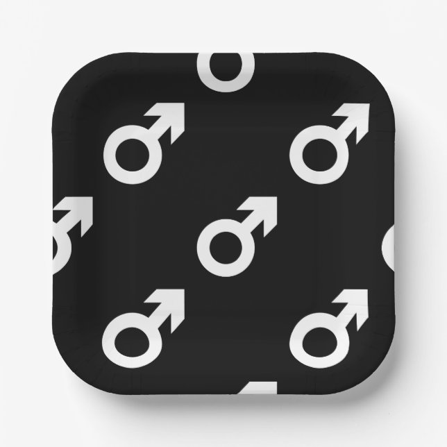 male gender symbol black white paper plate (Front)