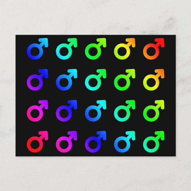 Male Gender Symbols Lots Colourful Rainbow Colours Postcard (Front)