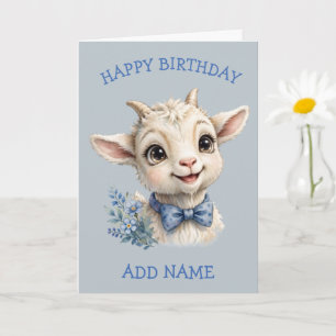 Male GOAT: Baby Animal Pastel Bow Birthday Card