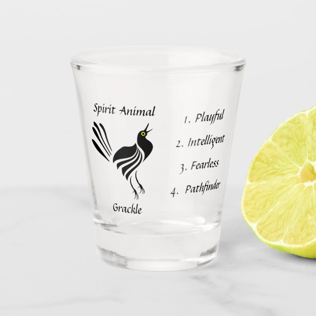 Male Grackle Black Bird Shot Glass (Front)