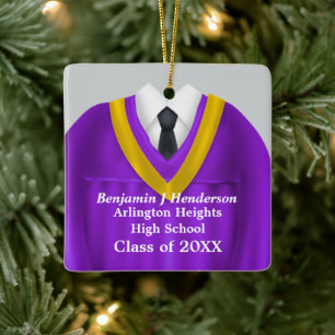 Male Grad Gown Purple and Gold Ornament