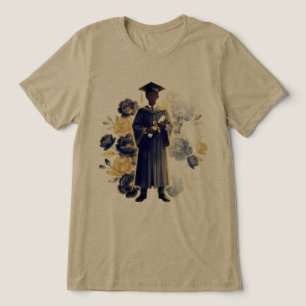 Male Graduation Silhouette with Flowers Tri-Blend Shirt