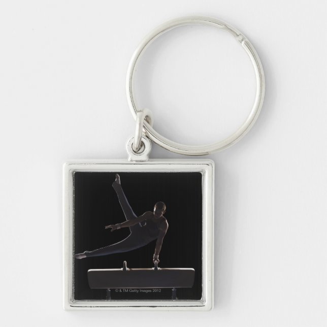 Male gymnast on pommel horse key ring (Front)