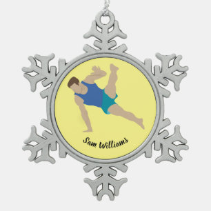 Male Gymnast Snowflake Pewter Christmas Ornament