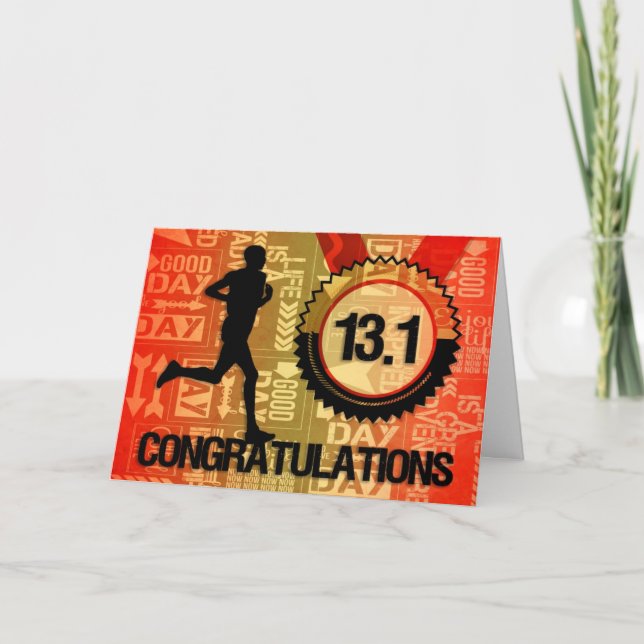 Male Half Marathon Runner Event Congratulations Card (Front)