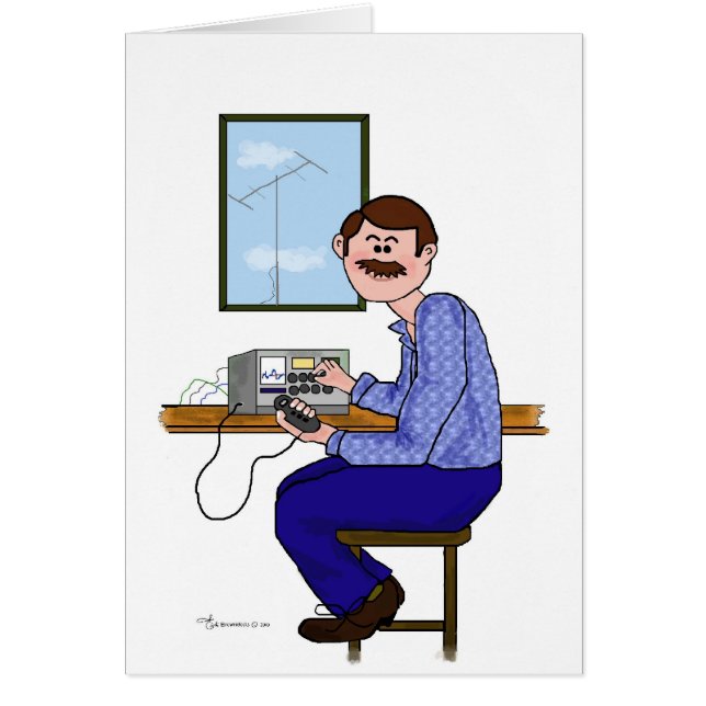 Male Ham Radio Operator - Brown Hair  & Moustache (Front)