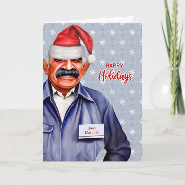 Male Hispanic Postal Service Worker Christmas Holiday Card (Front)