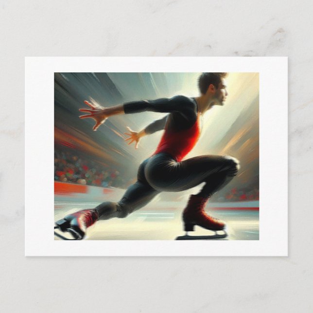 Male Ice Skater Squat Spin, Arlene Babad Postcard (Front)