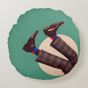 Male legs stacking in round on pastel geometrical  cushion