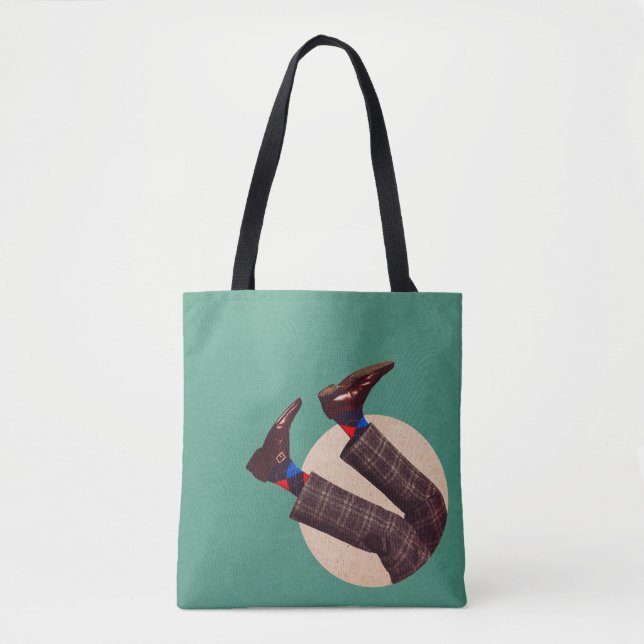 Male legs stacking in round on pastel geometrical  tote bag (Front)